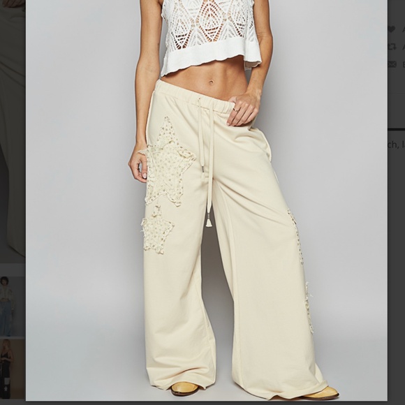 POL “ Sarasota 2 “ POL French Terry Wide Leg Pants with Star Patch SR19 - Picture 1 of 6